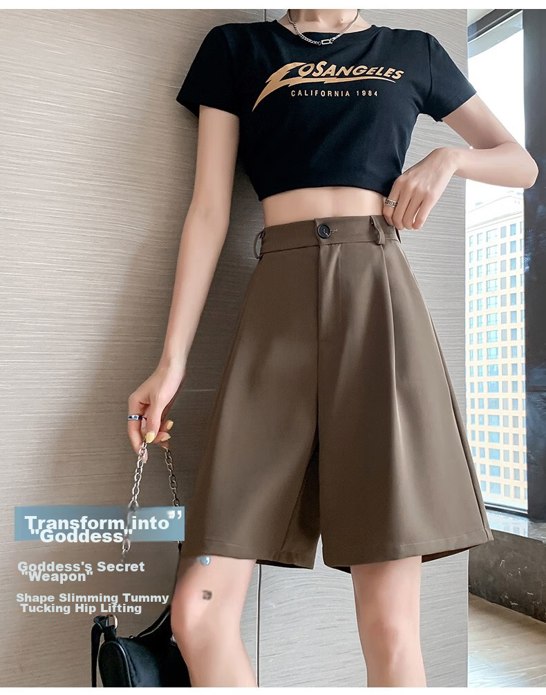 LangSha Women's Suit Shorts, Lightweight And Loose-Fitting for Summer Wear, Wide-Leg Five-Point Shorts, High-Waisted A-Line Slimming Casual Shorts 12