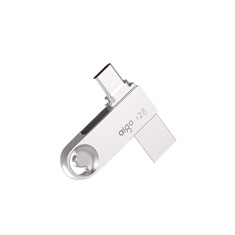 Aigo 128GB Type-C USB3.2 Mobile Flash Drive U322 Silver Read Speed 150MB/s Dual Interface for Both Phones And Computers