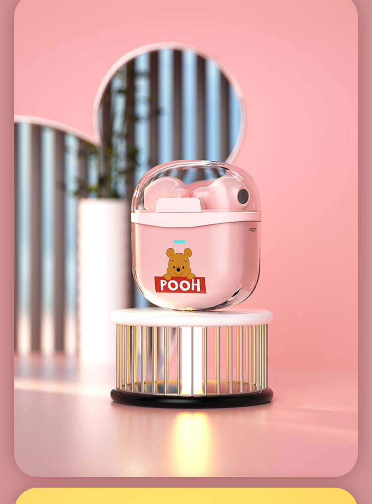 GUSGU Disney Co-Branded True Wireless Bluetooth Earphones, Semi-In Music Sports Running Noise-Cancelling Earphones, Compatible with Apple Huawei Xiaomi Phones, Pink FX-902V 16