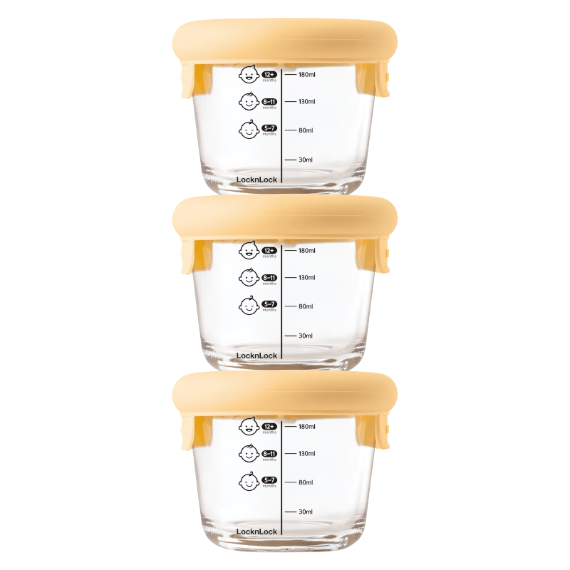 LOCK&LOCK Baby Food Container, Heat-Resistant Glass Feeding Bowl for Infants, Steaming And Freezing Safe Box for Children, Orange Pink 230ML*3
