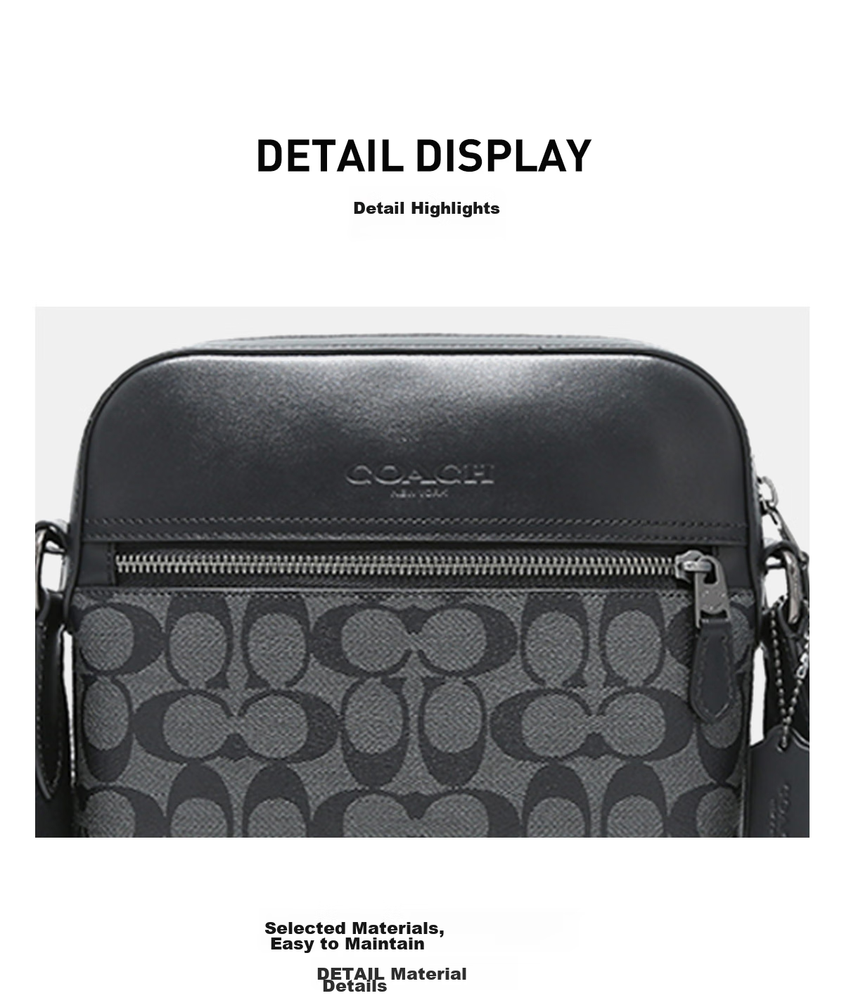 COACH [Brand Direct Supply] Men's HOUSTON Small Shoulder Crossbody Bag, Black And Gray, 4010 Yuan, New Year Gift 8