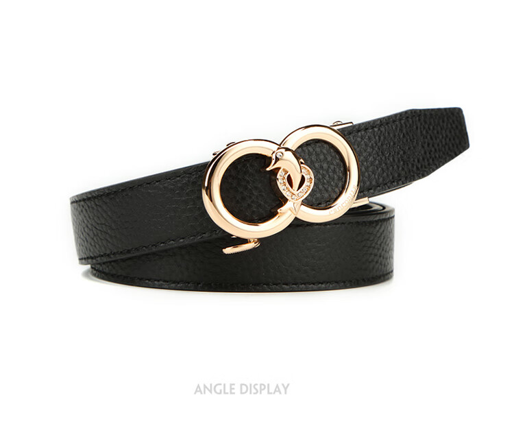 CROCODILE Genuine Leather Women's Belt, Double-Ring Automatic Buckle, Simple Top-Layer Cowhide Waistband, Birthday Gift, T2909 Black 12