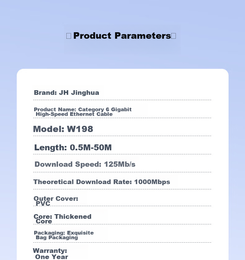 Jinghua CAT6 Ethernet Cable, Gigabit High-Speed Broadband Cable, CAT6 Network Engineering Home Computer Router Monitoring Patch Cord, 8-Core Twisted Pair Finished Patch Cord W198G 2 Meters 15