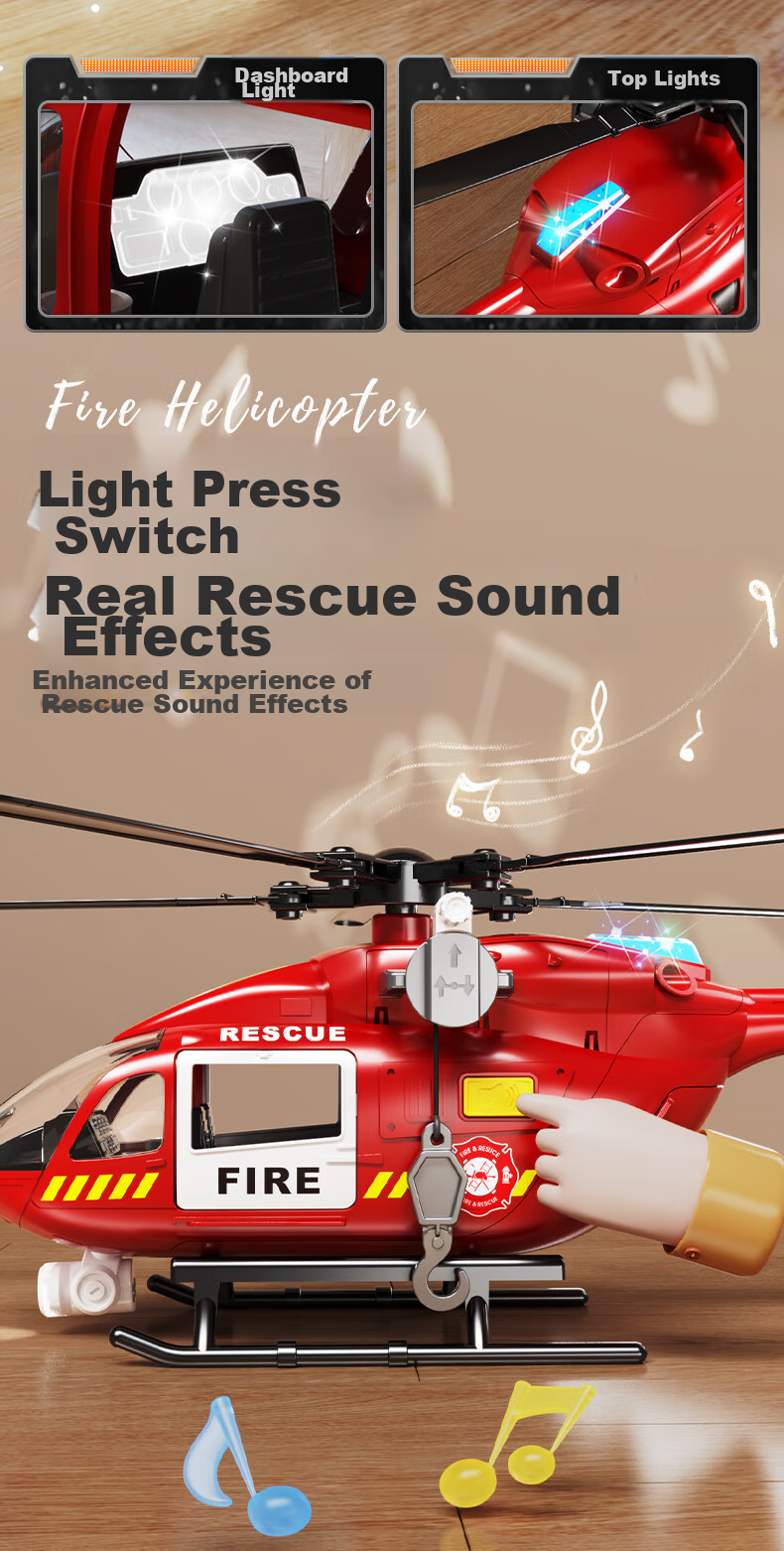 XST Large Children's Toy Helicopter, Inertia Simulation Passenger Aircraft Model, Boys' Fire Rescue Helicopter, Birthday Gift 7