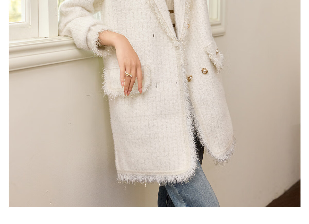 PinCai Women's Small Fragrance Style Mid-Length Elegant Coat Oriental Minimalist Luxury Tassel Jacket P144F6005 15