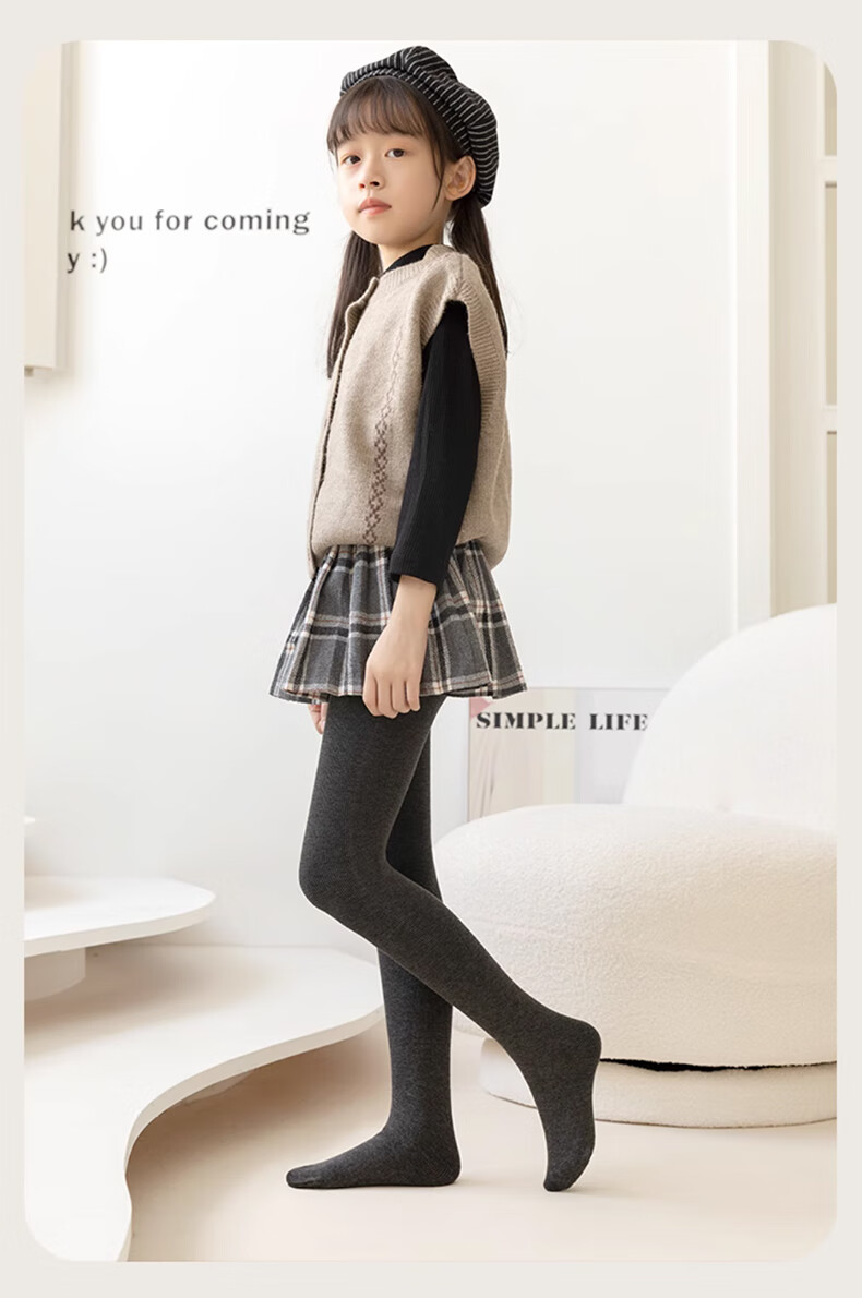 Langsha Children's Thickened Fleece-Lined Thermal Leggings Girls Autumn Winter Striped High-Waist Tights for Older Kids 15