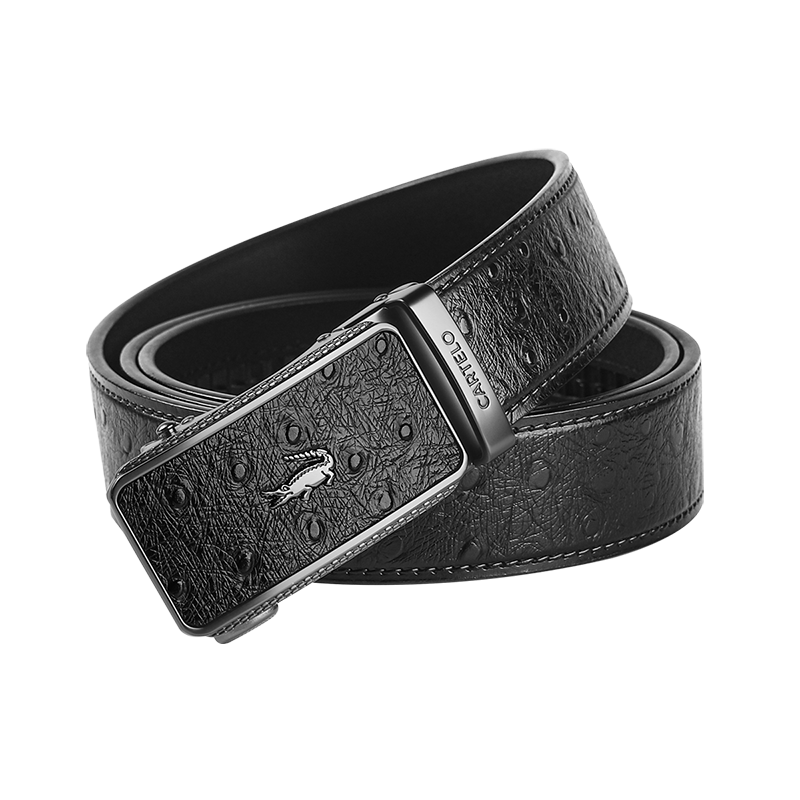 CARTELO Men's Belt with Automatic Buckle, Ostrich Pattern Leather Waistband, Gift for Boyfriend, Husband, Or Father