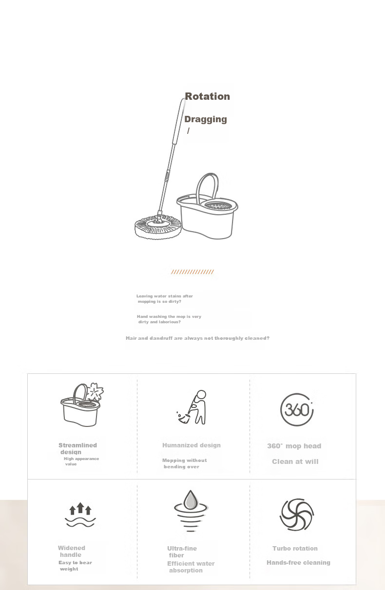 BEKAHIQ Rotating Mop with 4 Stainless Steel Drums, Hands-Free Cleaning, No Washing Required, 2026 Household Absorbent Lazy Mop Bucket 2
