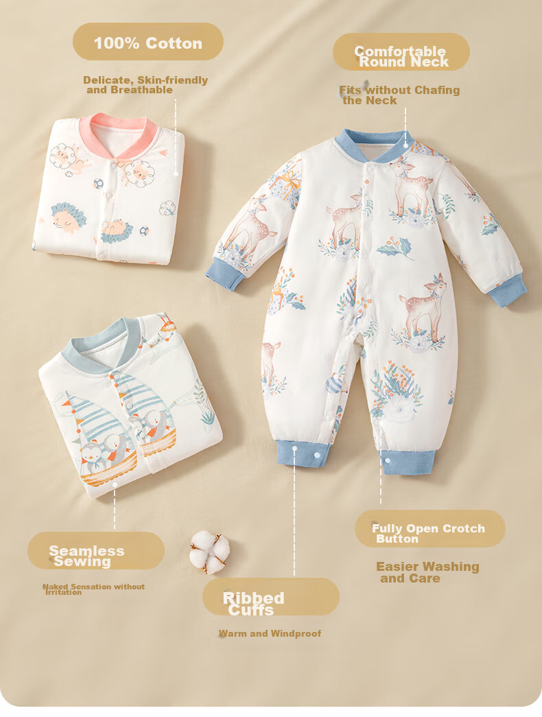 Beitaisi Baby Clothes Spring And Autumn Long-Sleeve Bodysuit, Pure Cotton Newborn Onesie, for Boys And Girls, Early Spring Outfit Pajamas 40