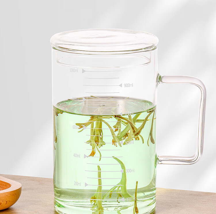 BJ High Borosilicate Glass Cup with Scale Measuring Cup Large Capacity Room Tea Cup Heat-Resistant Children's Water Cup 1000ml 11