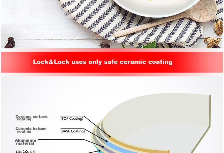 LOCK&LOCK Colorful Low-Oil Non-Stick Frying Pan with Salt Flat Bottom Ceramic Pan for Induction And Gas Stoves, Red, 28cm 3