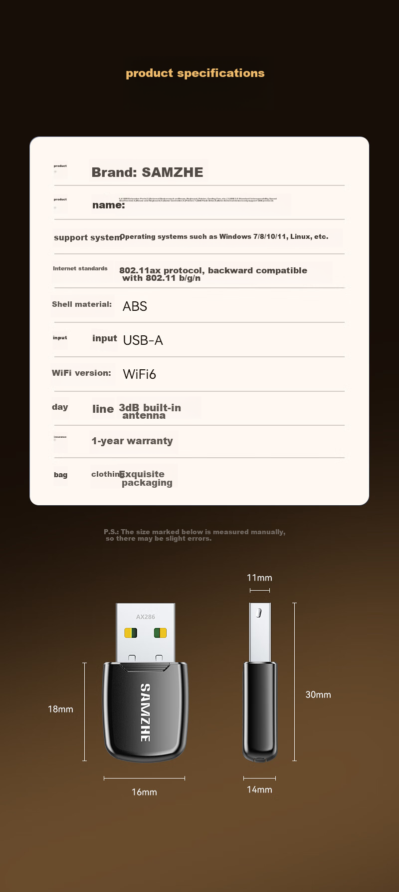 SAMZHE USB Wireless Network Adapter for Desktop, WiFi 6 Receiver, 5G Dual-Band AX900 Driverless, Laptop External Network Card, Unlimited Network Card for Computer Host Network Transmitter 18