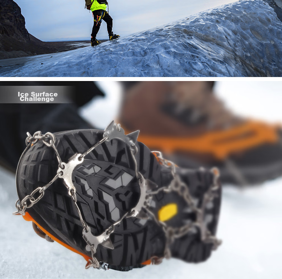 MOTIE Ice Claw Non-Slip Shoe Covers with Cleats, Outdoor Hiking Climbing Equipment, Professional Snow Covers, Mountain Climbing Snow Ice Grips with 10-Toe Chai 4