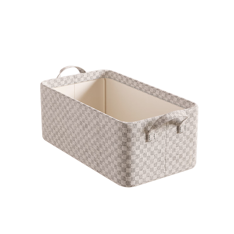 Ziranwu Clothes Storage Box, Xinjiang Cotton with Handle, Wardrobe Clothing Pants Organizer, Checkered Pattern - Single Pack