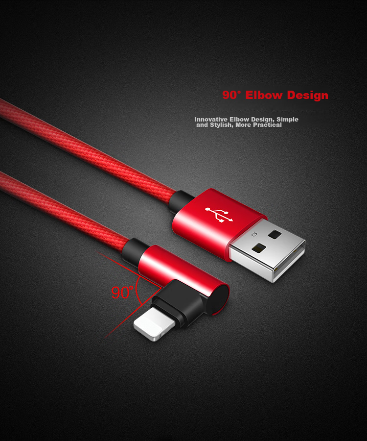 Handheld Game-Specific Angled Data Cable, 1.2m, Auto Power-Off, Fold-Resistant Aluminum Alloy Braided L-Shaped Charging Cable, Quboo (Quboo) KB-OL01, Red 6