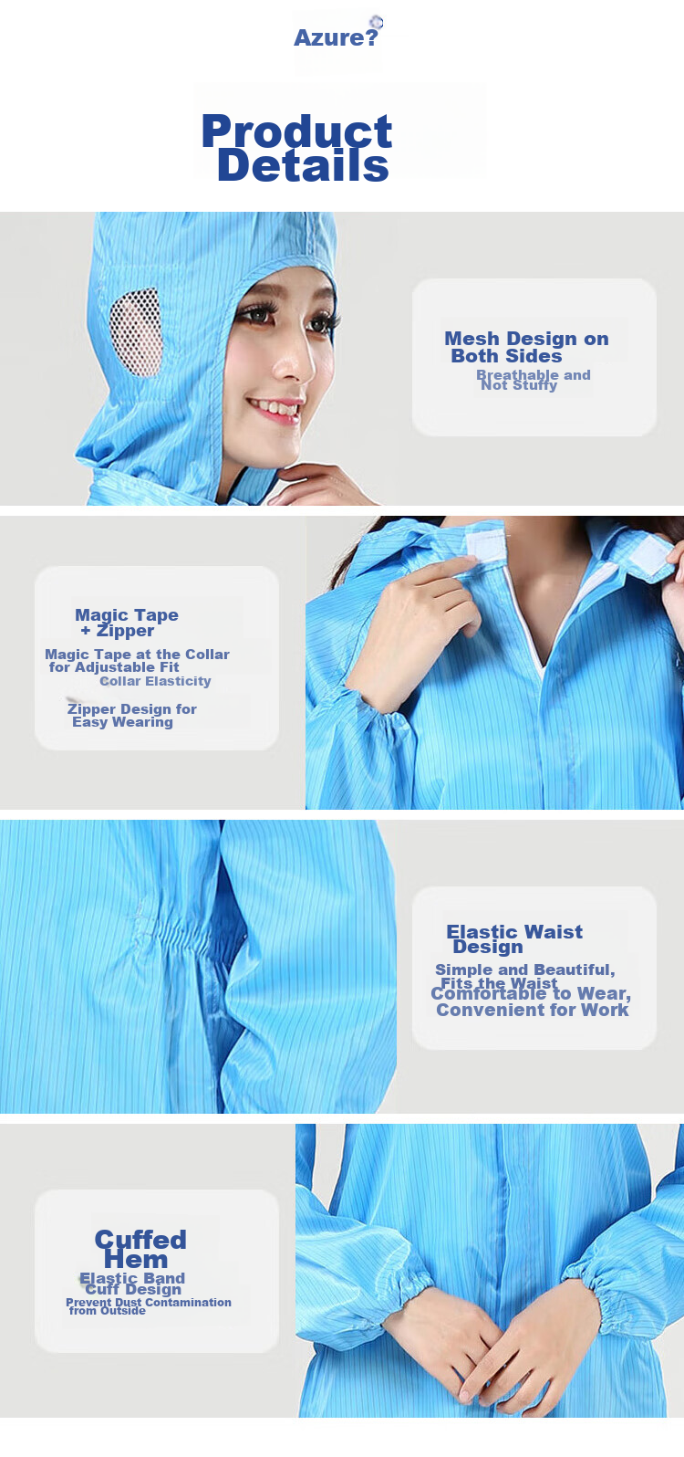 Qingxiao Dust-Free Suit, Anti-Static And Dustproof, Two-Piece, Blue XXL, Cleanroom Paint Protection Workwear 7