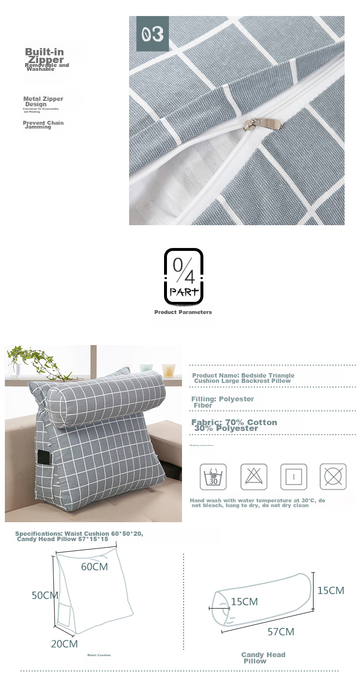 AVIVI Bed Headboard Cushion, Triangular Large Pillow, Soft Pack Bed Backrest Pad, Sofa Pillow, Lumbar Support, Waist Pillow, Backrest Pillow, Leisure Time 7