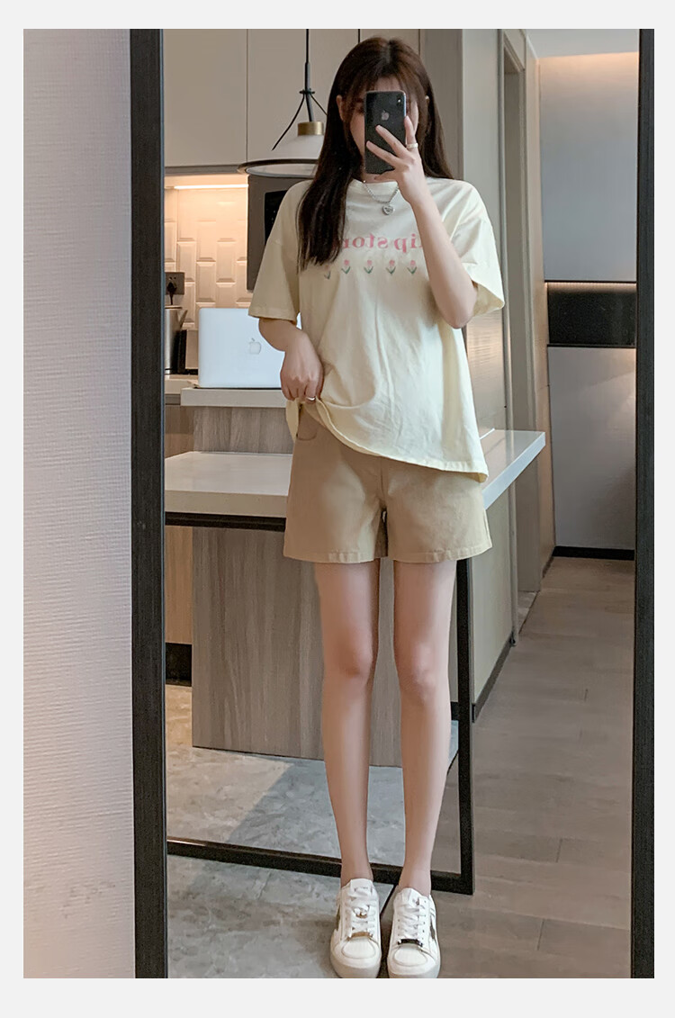 JOYNCLEON Maternity Shorts Summer Thin Cotton Denim Leggings Safety Pants Maternity Wear Off-White L Jyk176505 37