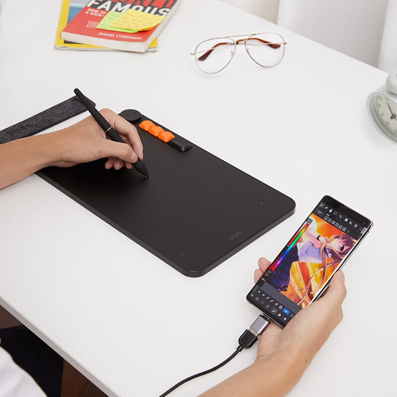 VEIKK HK980 Graphics Tablet 16384 Pressure Levels 10x6 Inch Mechanical Key Digital Drawing Pad Compatible with Phone and PC for Online Classes and Handwriting