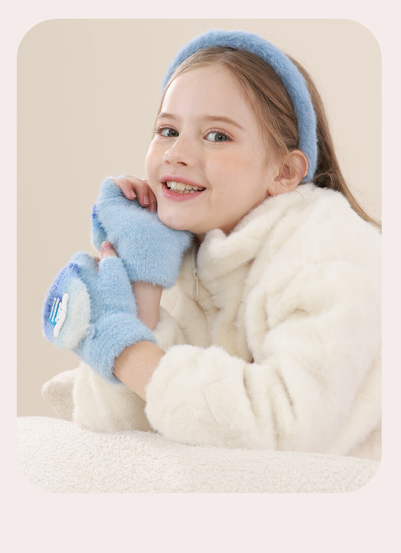 Hello Kitty Children's Winter Warm Knitted Half-Finger Gloves Cute Girls Big Kids Writing 3121D Melody Pink 10