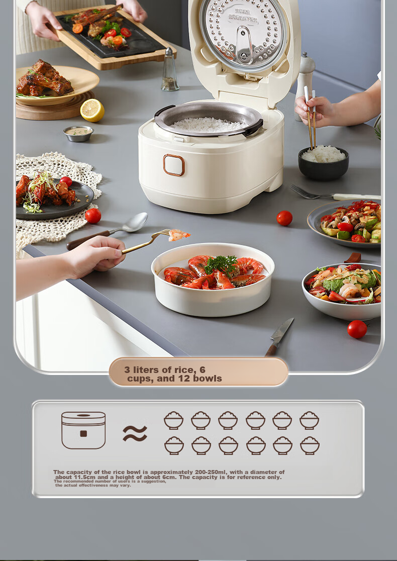 Amos 0 Coated Rice Cooker, Pure Titanium Uncoated Mother And Baby Grade Material Inner Pot, 3L Multifunctional Household Rice Cooker for 3-4 People, Soup And Porridge, Voice-Controlled IH Heating Electric Rice Cooker AS-FB308T 19