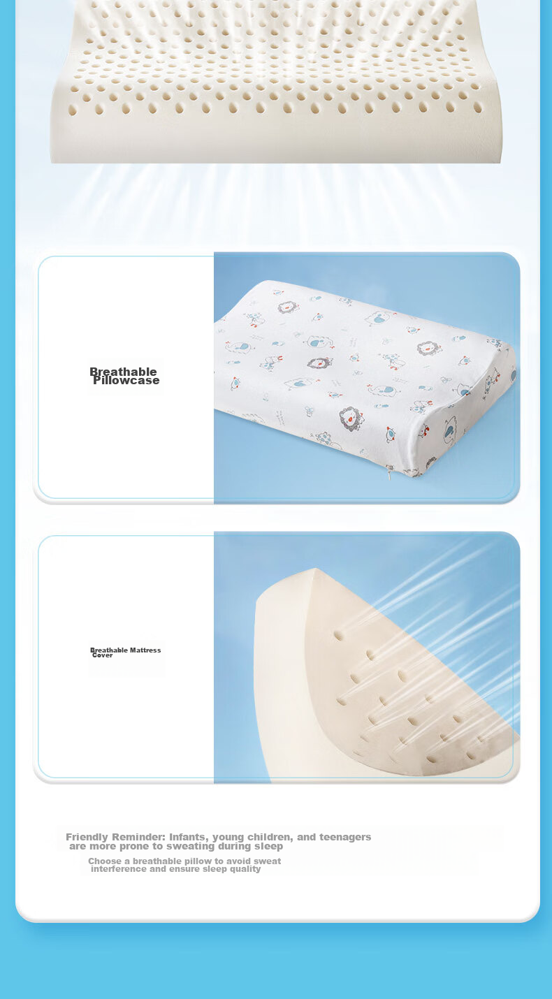 THAISEN Thai Imported Children's Latex Pillow Core, 94% Content, for School Naps And Baby Cervical Spine Support, Ages 6-12 6