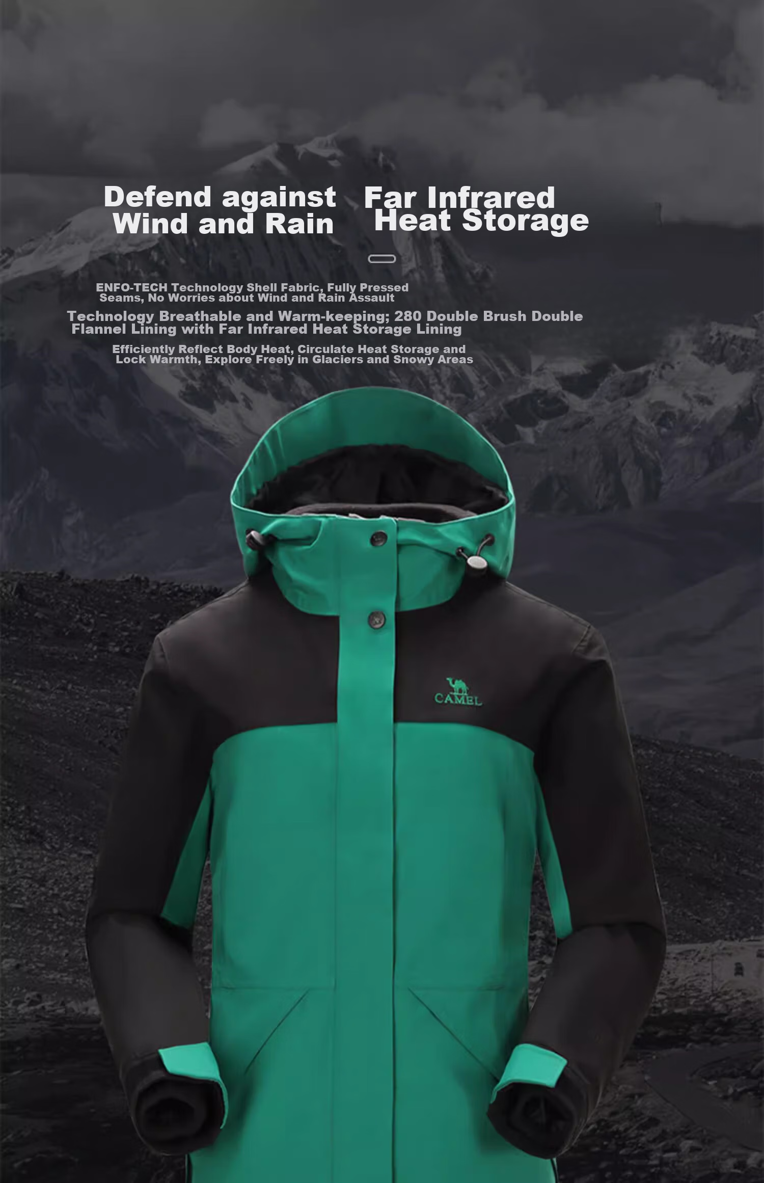 CAMEL Outdoor Cold-Resistant Jacket, Three-In Fleece Warm Mountaineering Suit, 7A12260001, Warm White/phantom Black 2