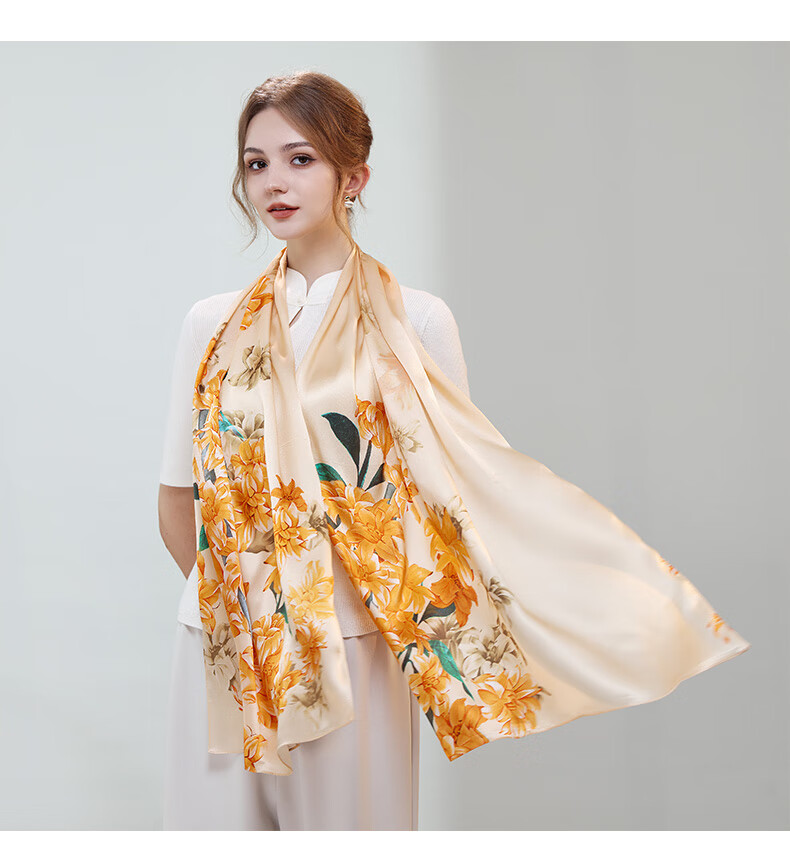 Hangsilu Silk Scarf for Women, Chinese Style Mulberry Silk Shawl Wrap, Elegant Practical Birthday Gift for Wife Or Mother 12
