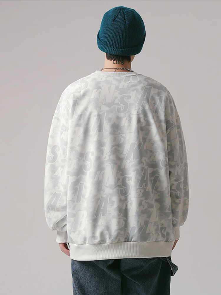 Foss Phil Men's Sweatshirt, Spring And Autumn Long-Sleeve Tie-Dye Vintage Base Layer Camouflage Round Neck Top, 8920 Camouflage Gray, 3XL 16