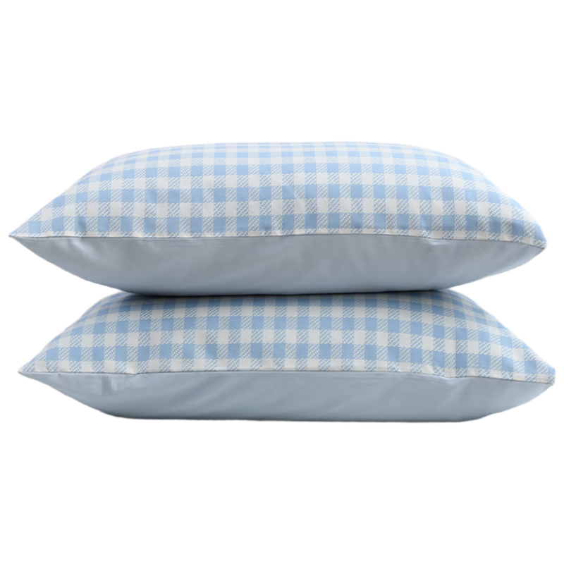 KING SHORE Pure Cotton Pillowcase Set of Two, Antibacterial Cotton Pillow Covers for Student Dormitory, Heart Pattern in Blue, 48*74cm*2
