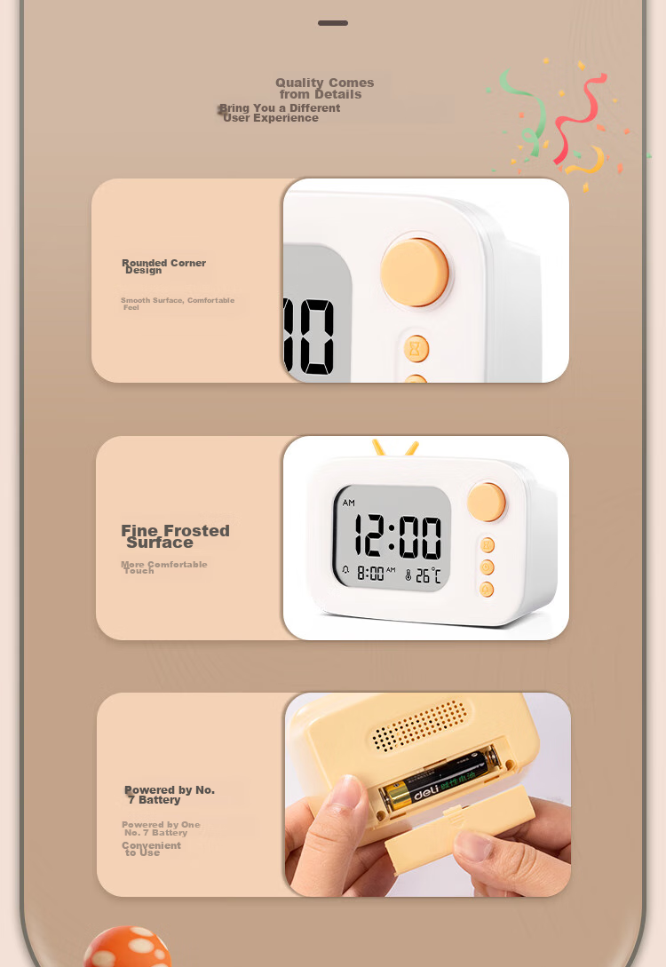 Deli Cute Cartoon Alarm Clock Thermometer, Back-To Gift for Students And Children, Blue LE104 11