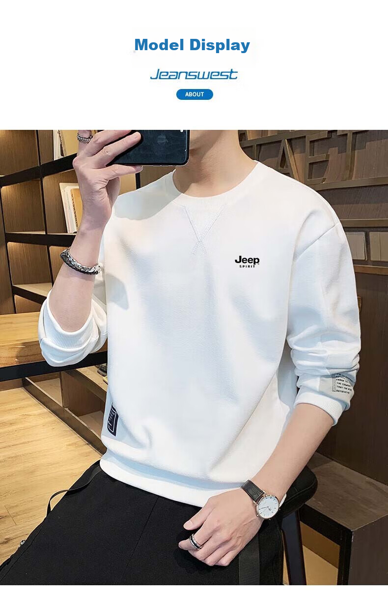 JEEP SPIRIT Men's Sweatshirt, Spring And Autumn Long-Sleeve T-Shirt, Casual Round Neck Pullover for Young And Middle-Aged Men, Gray, XL 11
