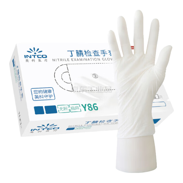 INTCO Nitrile Gloves White Size M 100pcs/Box Y86-1002-M Random Packaging