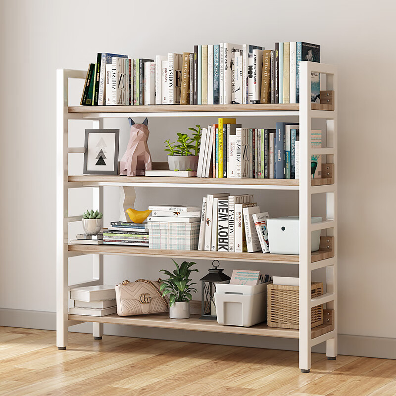 Milin Bookshelf Storage Rack, Floor-Standing Multi-Tier Organizer for Students And Home Use, Living Room Iron Art Bookcase Storage Shelf, Four-Tier White 80