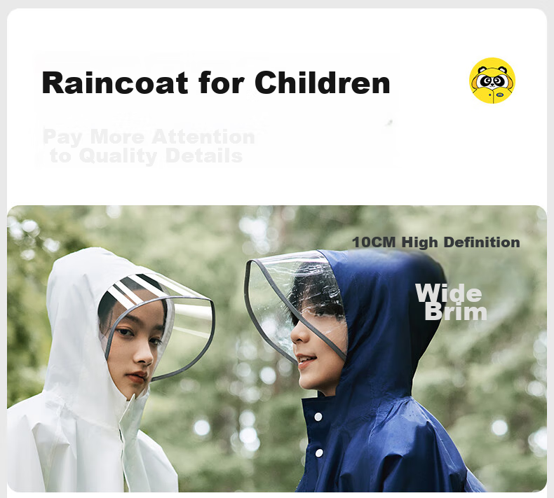 Moremerry Children's Raincoat, for Boys And Girls, Full Body Waterproof Thickened Poncho, Student School Raincoat, Khaki Cute Duck, 3XL 14