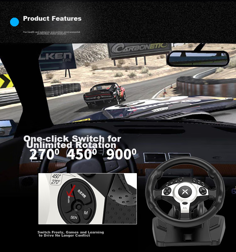 Keten D1 1080° Racing Wheel Game Steering Wheel Simulator Force Feedback Compatible with PC, Console, Euro Truck Simulator 2, and Chinese Touring 15