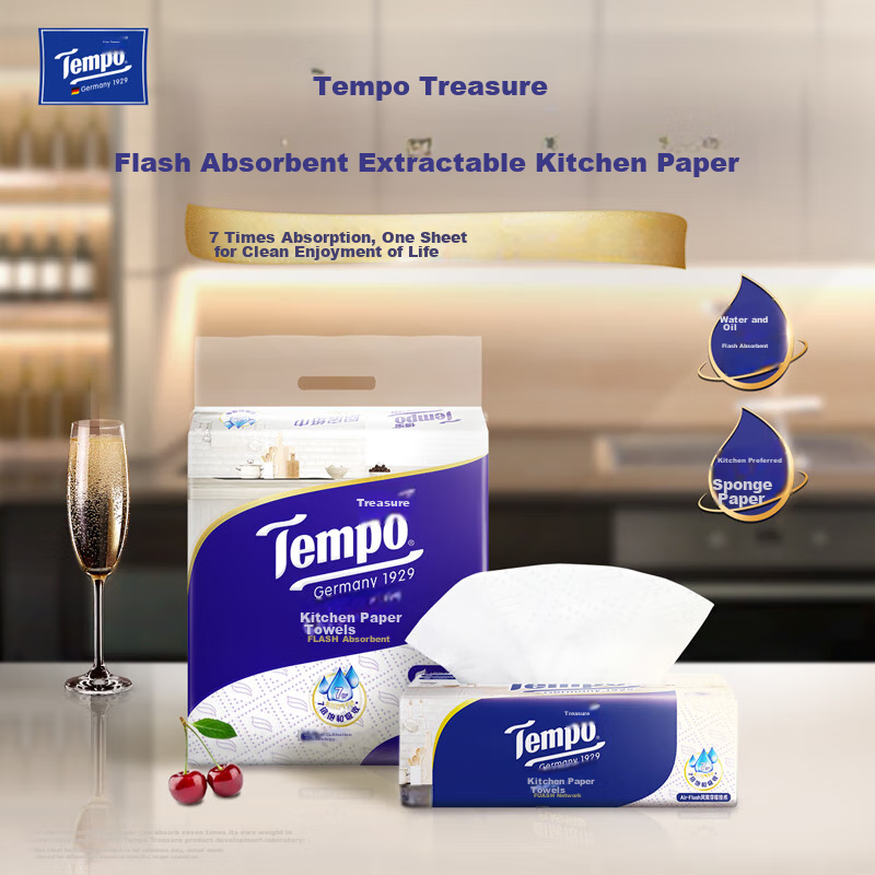 Кухонные бумажные полотенца TEMPO Yibo's Choice, 3 рулона, 66 листов в каждом, мгновенное впитывание масла, для ленивой уборки