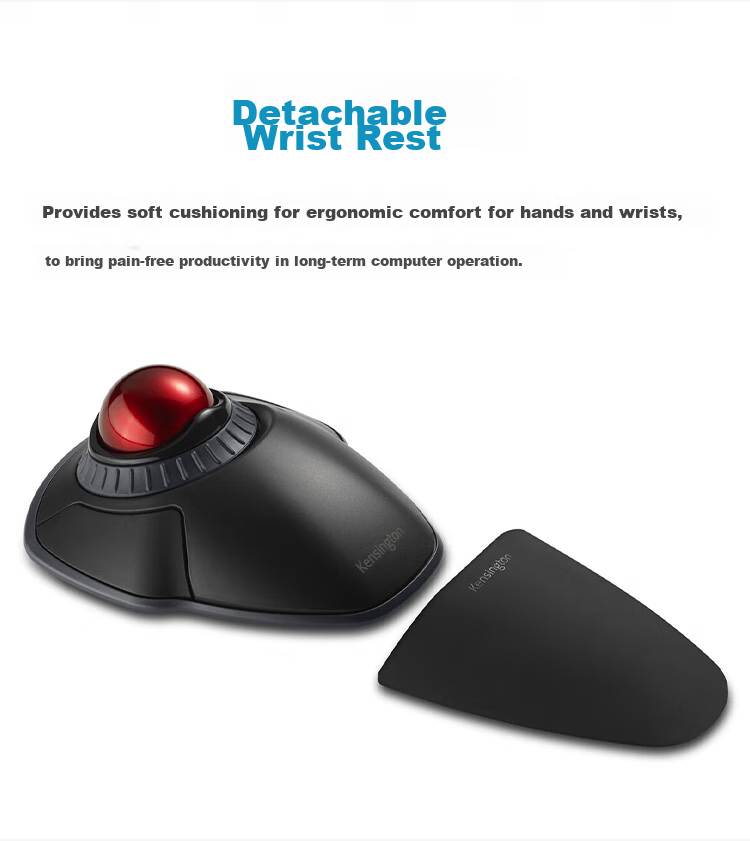 Kensington Wireless Trackball, Ergonomic Mouse, Wireless Bluetooth, for Home Office And PS Drawing, with Wrist Rest, Compatible with ASUS, Lenovo, HP, Apple, Black with Red K70992 9