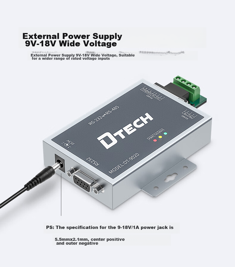 DTECH RS232 to RS485 Active Converter, Bidirectional Conversion Transmission, Industrial Grade 9-Pin Serial Communication Protocol, Lightning And Surge Protection Converter, DT-9020 5