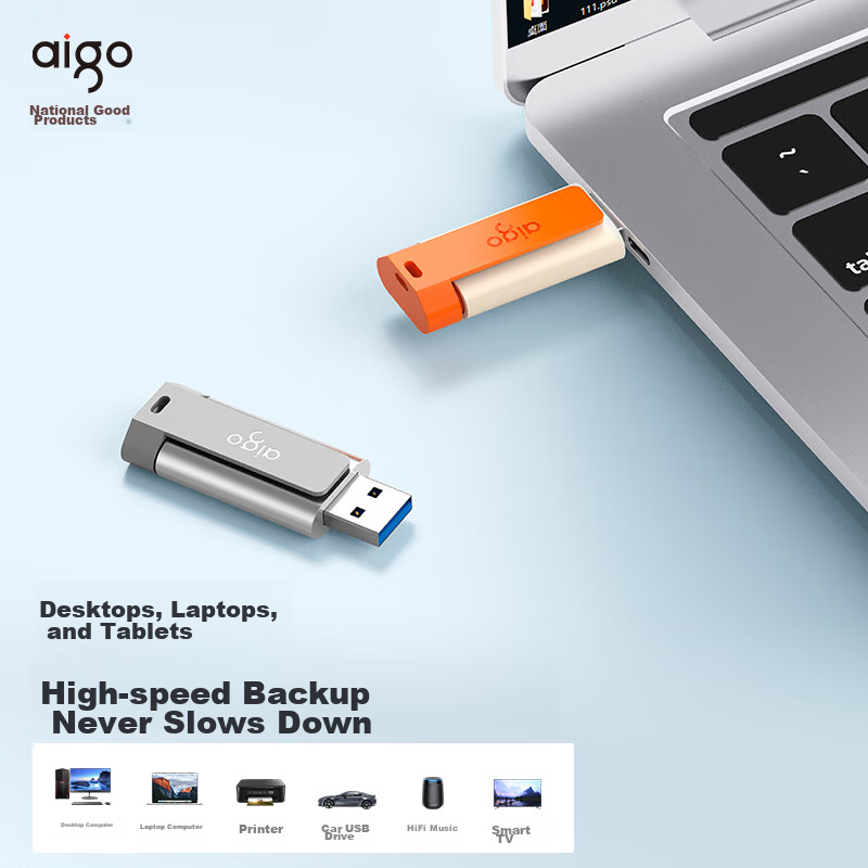 USB-накопитель Aigo U332, 64 ГБ, USB 3.2, выдвижной дизайн, двухцветный, космический серый