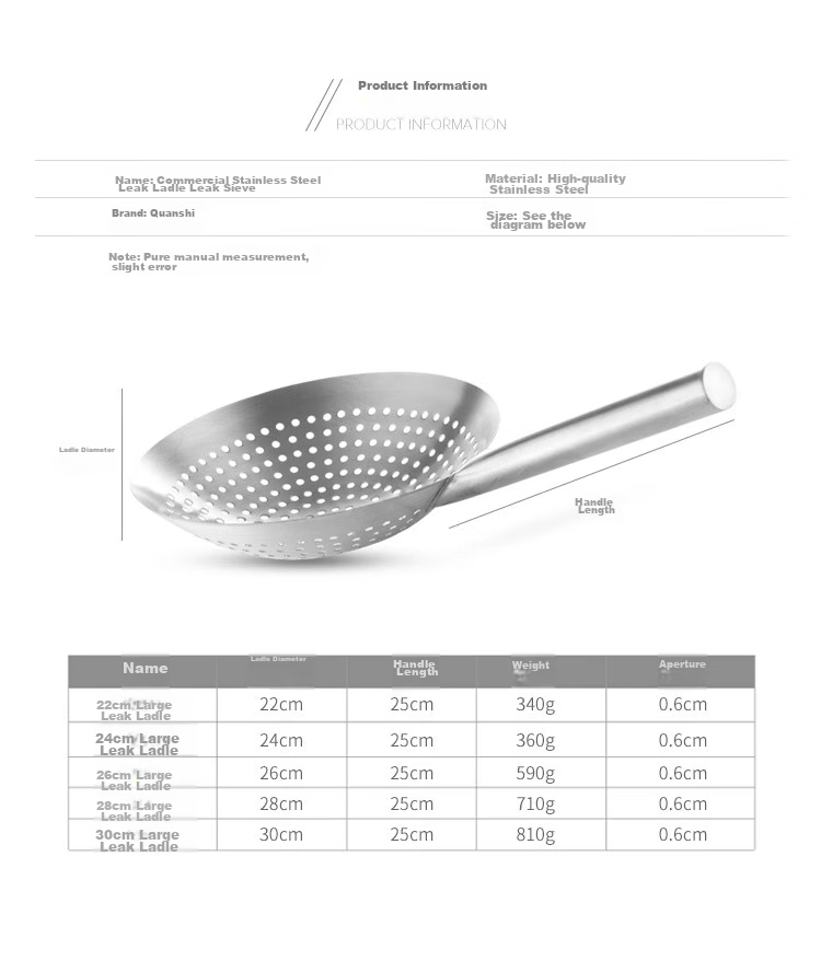 Quanshi Stainless Steel Strainer, Kitchen Oil Drum Skimmer, Ladle Scoop, Round Hole Slotted Spoon, Strainer Ladle, Blanched Water Filter, 26cm 2