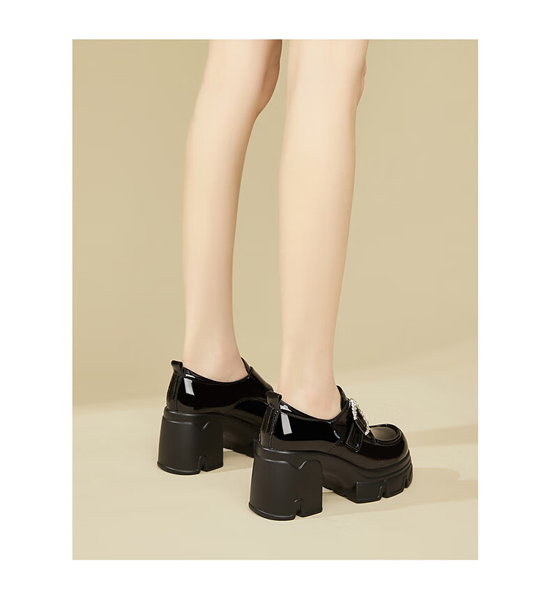 DAPHNE Thick-Soled Loafers for Women, Chunky Heel Deep-Mouth Leather Shoes, Fashionable Versatile High Heels, Women's Shoes, Single Shoes, Black, Size 34 7