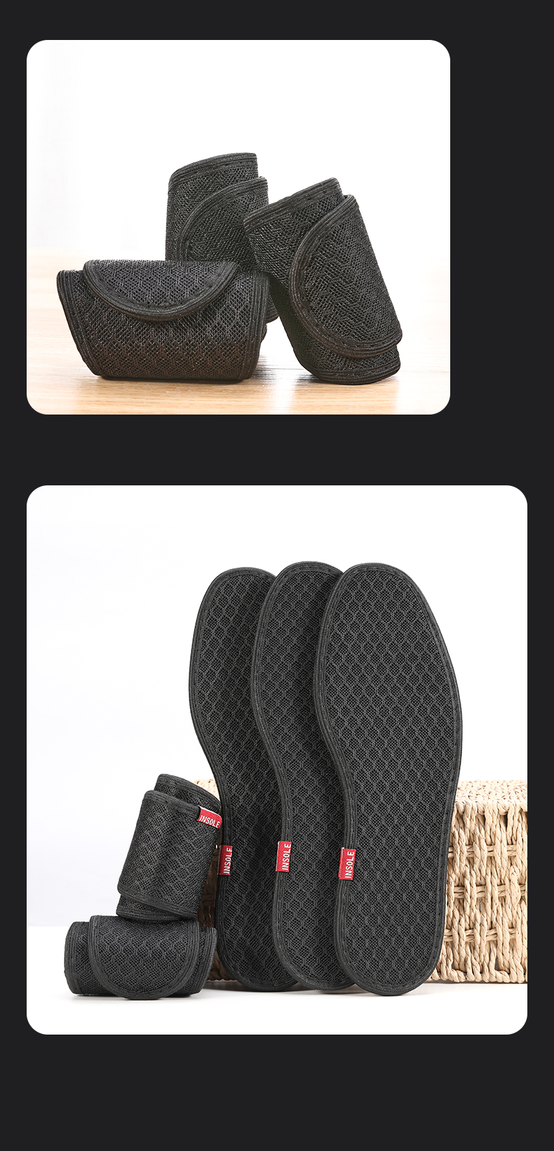 Bangnishi Jia 6 Pairs of Bamboo Charcoal Insoles, Odor-Resistant, Breathable, Sweat-Absorbing, Deodorizing, Fresh-Scented, for Men And Women, Suitable for Sports Leather Shoes in Summer 9