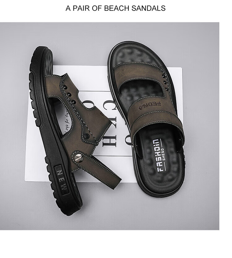 CARTELO Leather Sandals for Men, Summer 2026 Breathable Beach Shoes, Dual-Use Men's Outdoor Slippers, Perforated Sandals 19