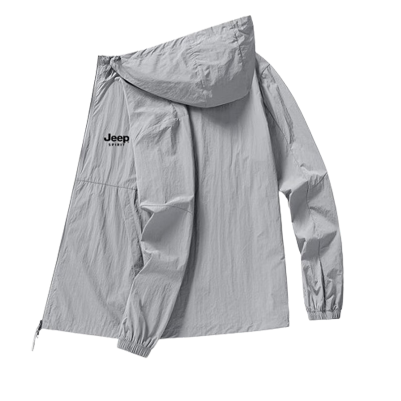 JEEP SPIRIT Men's Sun Protection Jacket, Summer UV-Resistant Hooded Lightweight Coat, Outdoor Skin-Friendly Outerwear, Gray, Size M