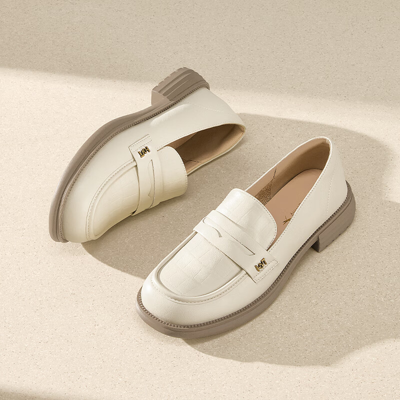 RED DRAGONFLY Women's Loafers, Spring And Autumn British Style Square Toe Soft-Soled Flats, Square Heel Leather Shoes for Women WLB14137 Beige 40