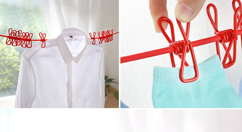 Etravel Travel Clothesline with Clips, Non-Slip Outdoor Heavy-Duty Drying Rope, No Drilling Required, Hotel Hanging Drying Strap, 12 Clips, Colorful 15