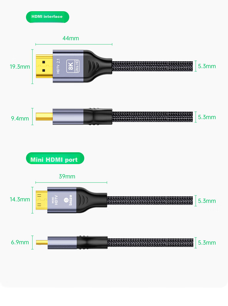 BIAZE MiniHDMI to HDMI 2.1 Version, 8K60Hz/4K120HZ Mini HDMI High-Definition Cable, 3-Meter Connection Cable for Tablets, TVs, Projectors, And Monitors 17