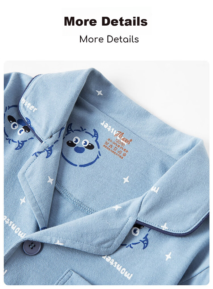 Dingguagua Children's Pajama Set, Spring And Summer Pure Cotton, for Older Boys, Home Wear with Open Front, Light Blue, Size 120 9