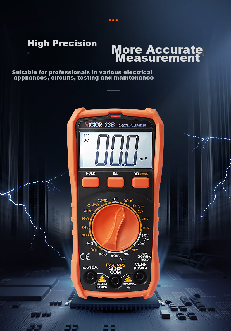 VICTOR Pocket Digital Multimeter, Portable Multi-Function Meter with Backlit Display, Universal Meter for Home Use, VC33B 3